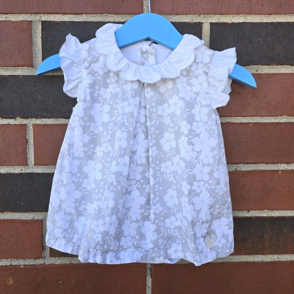 My First Chicco Dress Gray Floral Ruffles 68cm 9 Months Top 66/44 Snaps Bottom